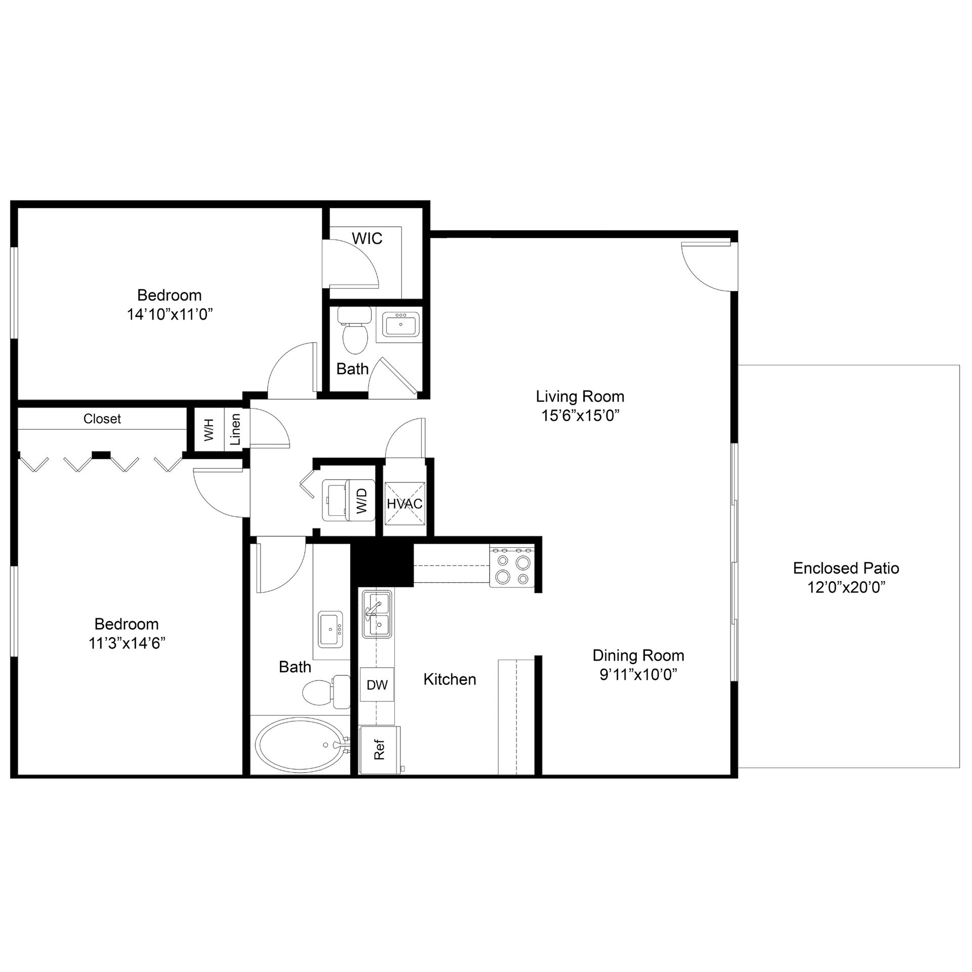 2D floor-plan drawing, The Islander — 2 Bed | 1.5 Bath, 1065 sq ft.